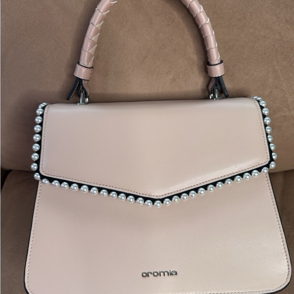 Cromia Handbag Pink/white Handbag with Pearl Detailing